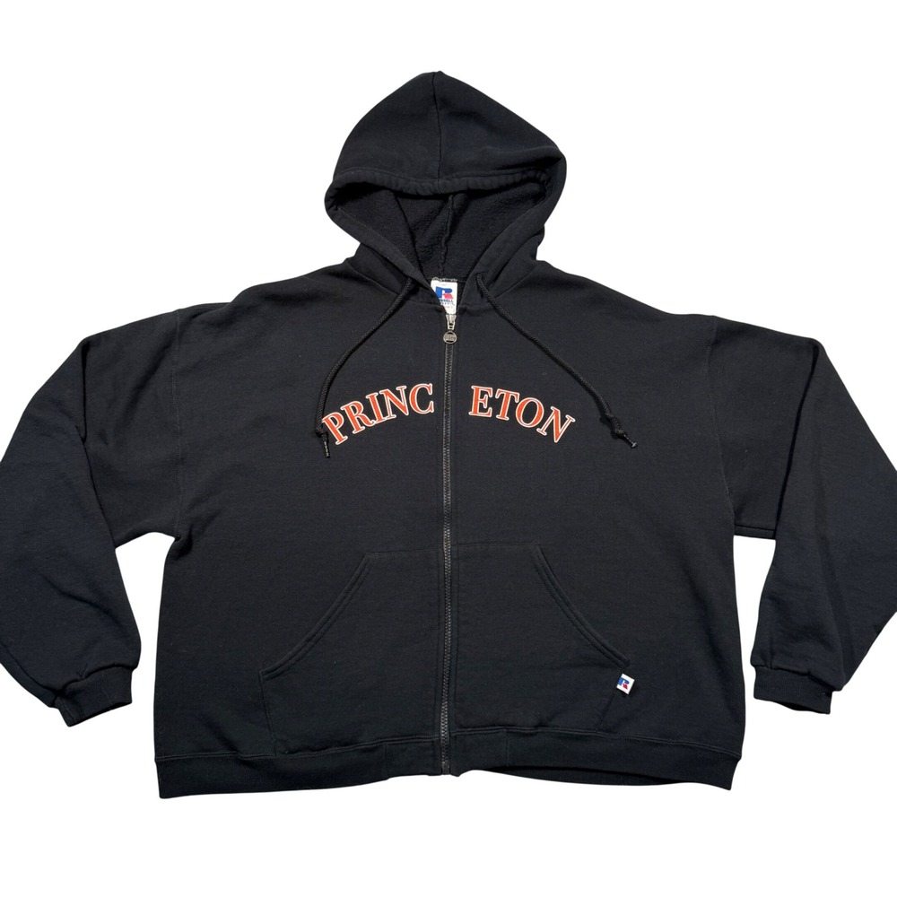 Vintage Y2K Russell‎ Athletic Hoodie Women L Black Princeton Zip Up Boxy Fit VTG